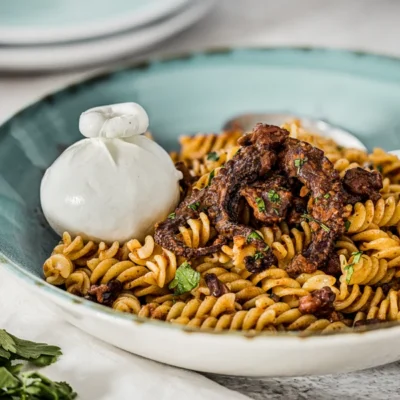 Fusilli con ragù di polpo e burrata