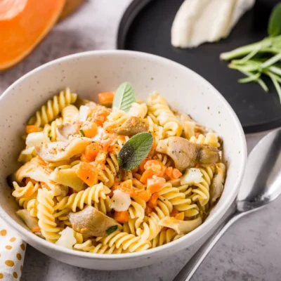 Fusilli con zucca, funghi e taleggio