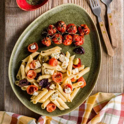 Penne pomodori arrosto, feta e origano